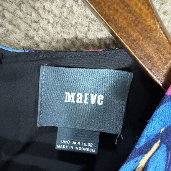 Anthropologie Maeve Elia Dress Womens 0 Blue Floral Print Cold Shoulder A Line - Picture 5 of 11